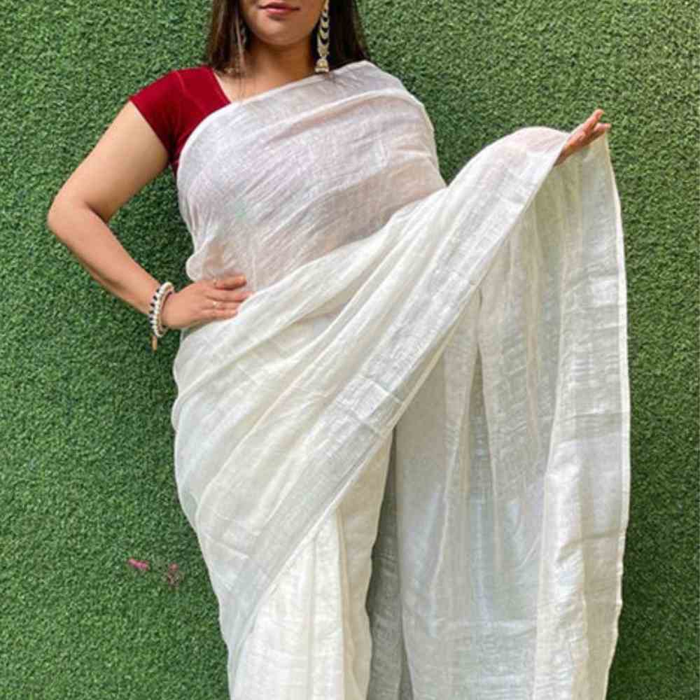 Pure Handloom Off White Saree